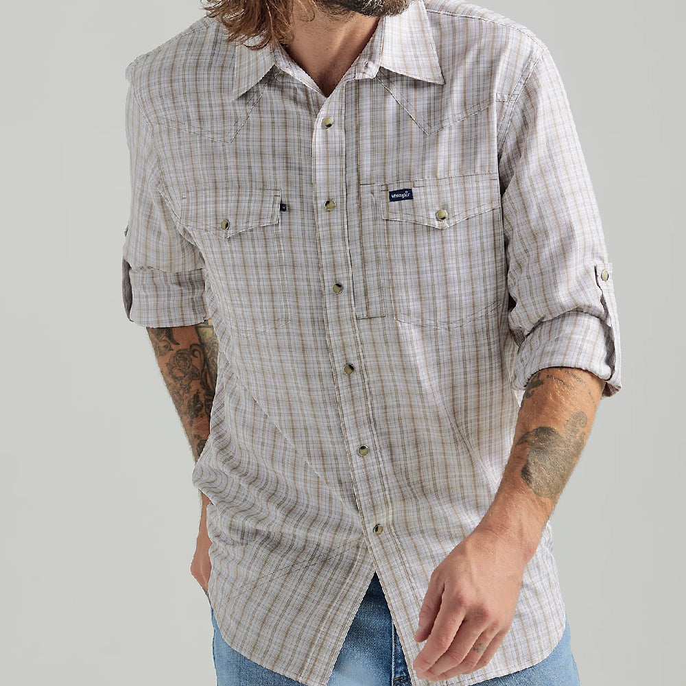 Wrangler Performance Tan Plaid Shirt MEN - Clothing - Shirts - Long Sleeve Shirts Wrangler   
