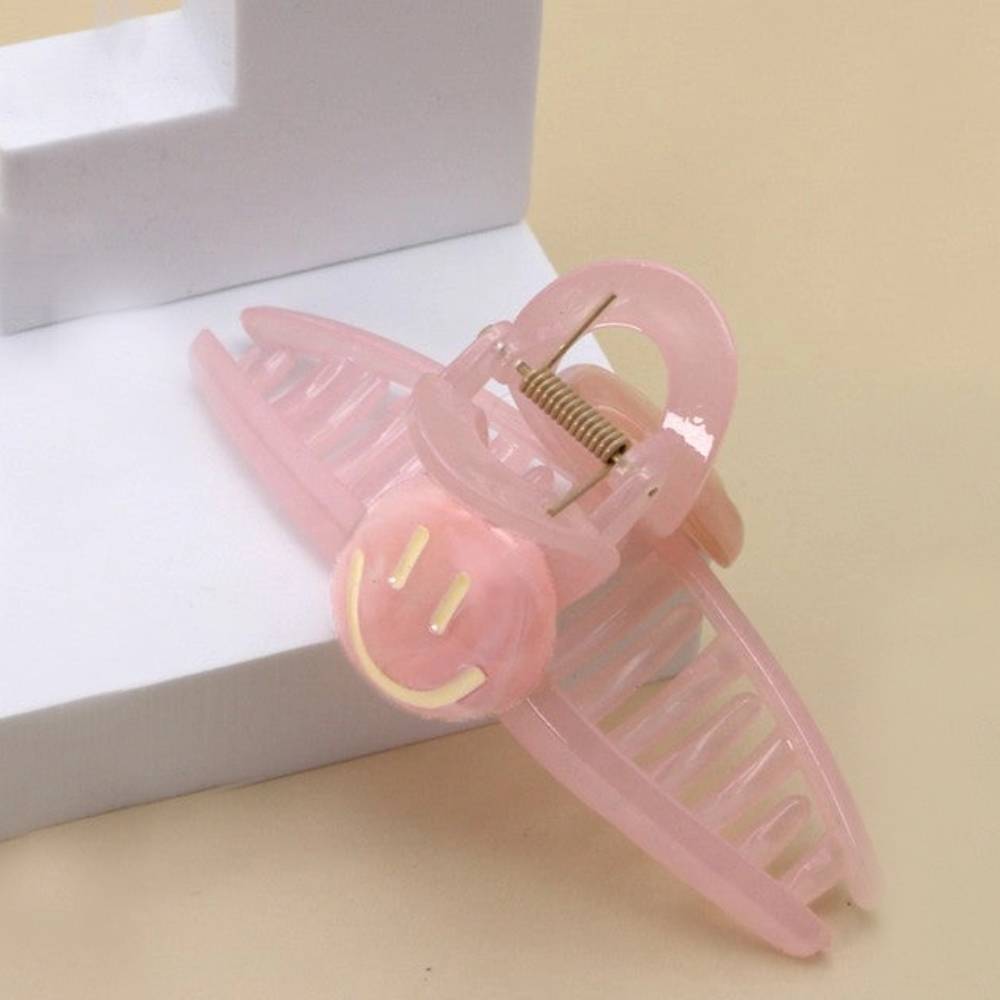 Acrylic Smiley Hair Claw Clip - Pink