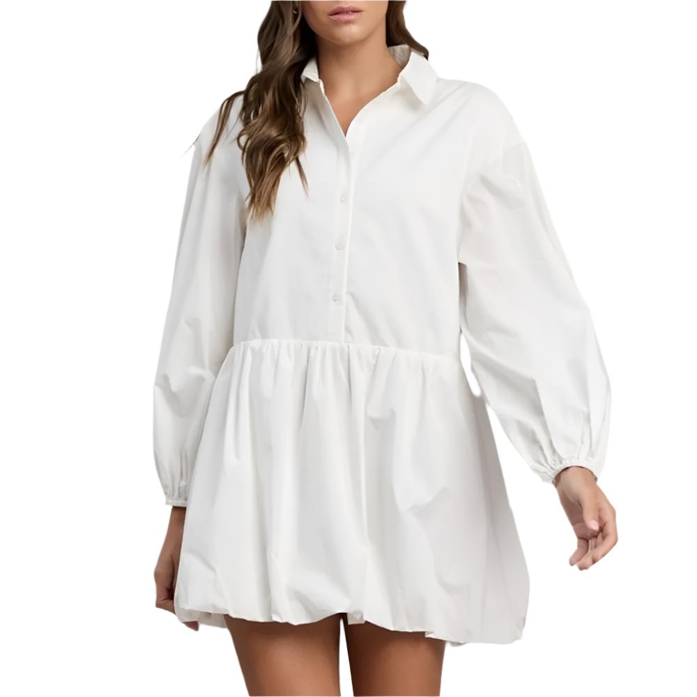 Balloon Hem Mini Shirt Dress