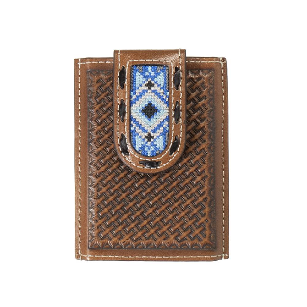 3D Men's Vertical Blue Diamond Inlay Brown Knife Sheath