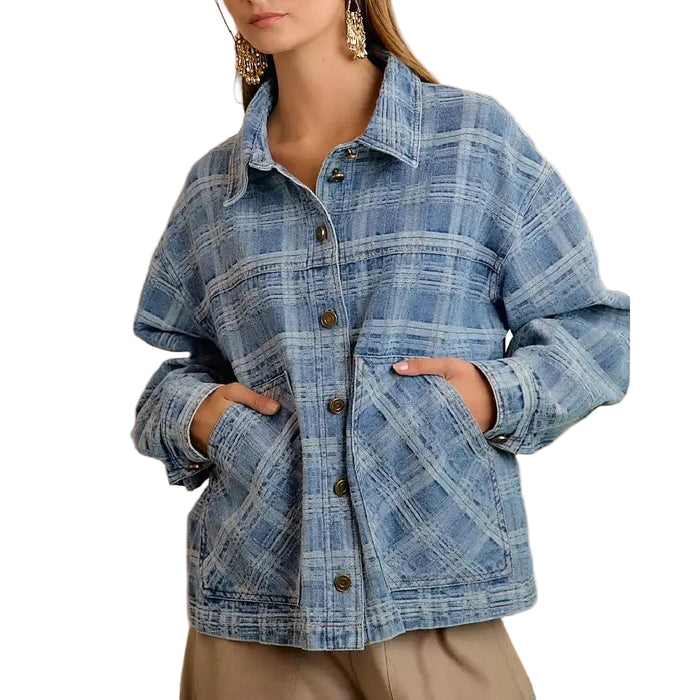 Women's Plaid Patterned Denim Jacket