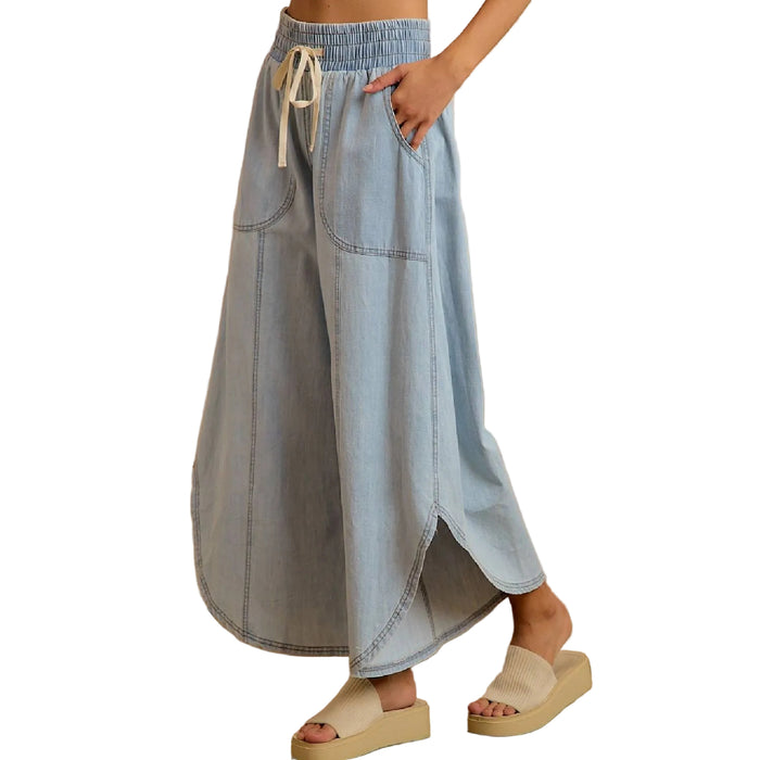 Women's Washed Denim Tulip Hem Pants
