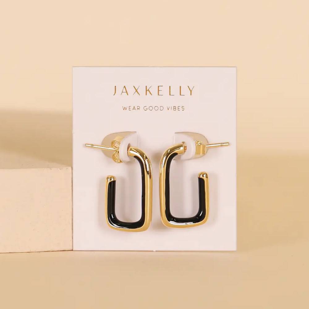 Black Enamel Large Rectangle Hoop Earrings WOMEN - Accessories - Jewelry - Earrings JaxKelly   