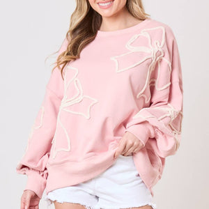 Bow Embroidery Oversize Sweatshirt WOMEN - Clothing - Pullovers & Hoodies Peach Love California   