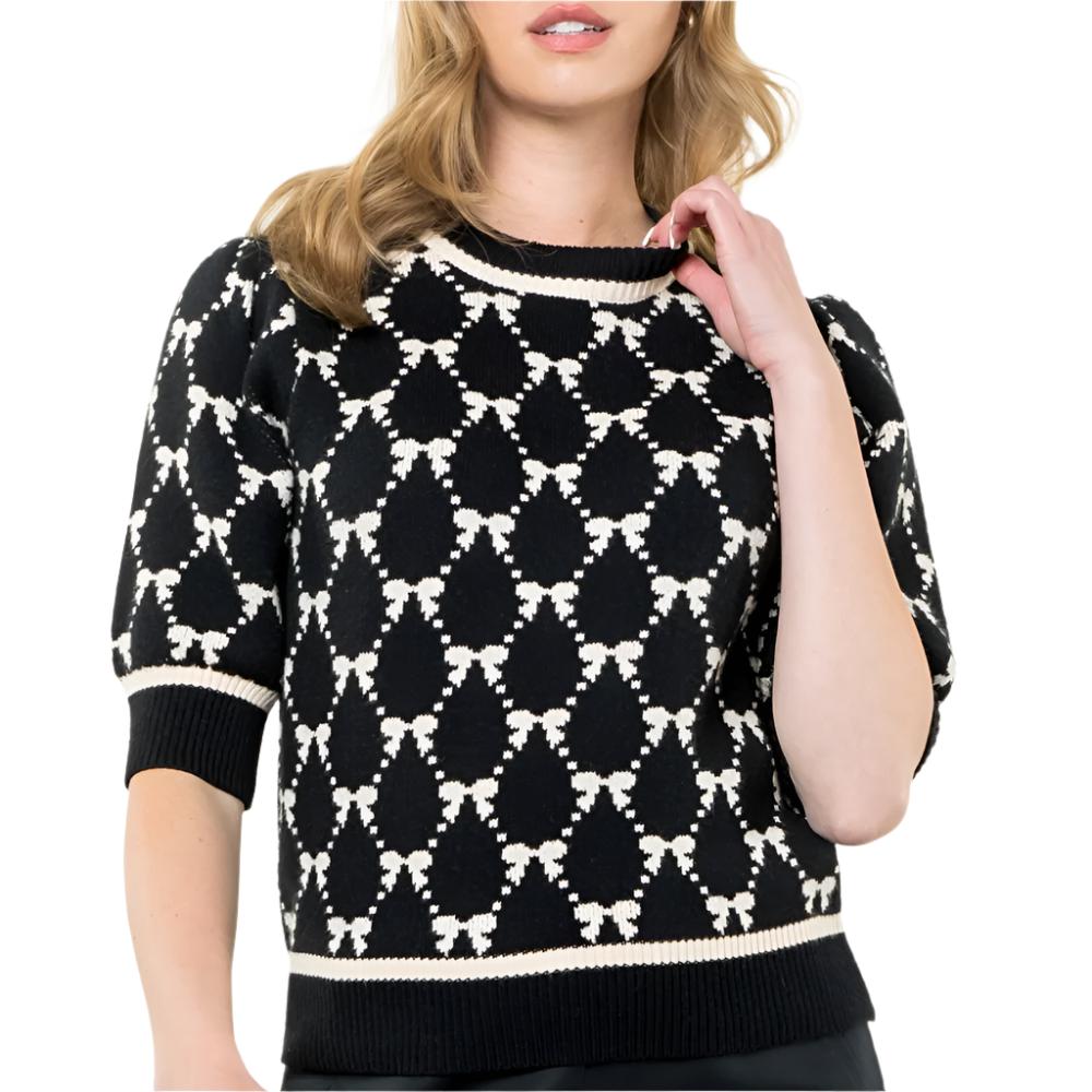 Bow Print Knit Sweater Top WOMEN - Clothing - Tops - Short Sleeved THML Clothing   