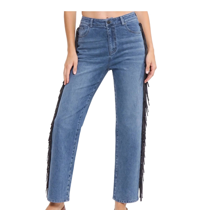 Camellia Women's Fringe Trim High Rise Jeans