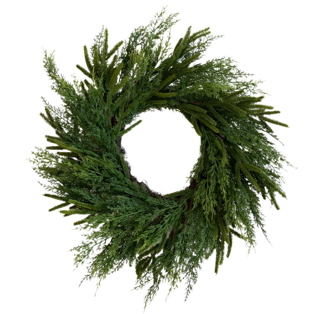 Norfolk Cypress Faux 24" Christmas Wreath HOME & GIFTS - Home Decor - Seasonal Decor Luxe B Co