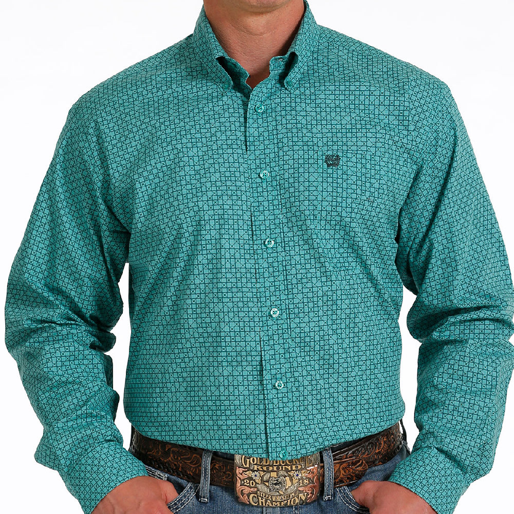 Cinch Green Geometric Print Button-Down Shirt for Men