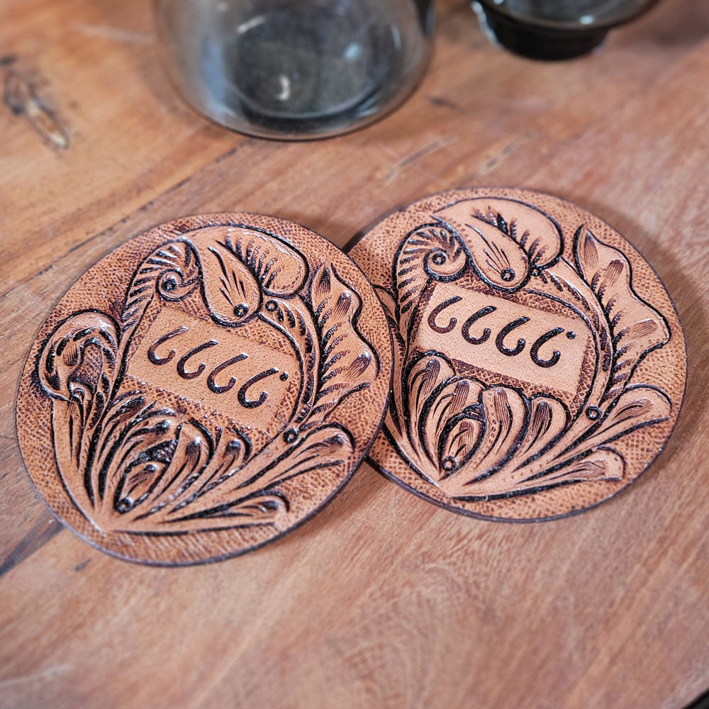 6666 Collection Tooled Leather Coasters HOME & GIFTS - Gifts 6666 Collection   