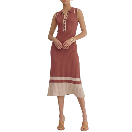 * Collared Ribbed Knit Midi Dress - FINAL SALE WOMEN - Clothing - Dresses Entro