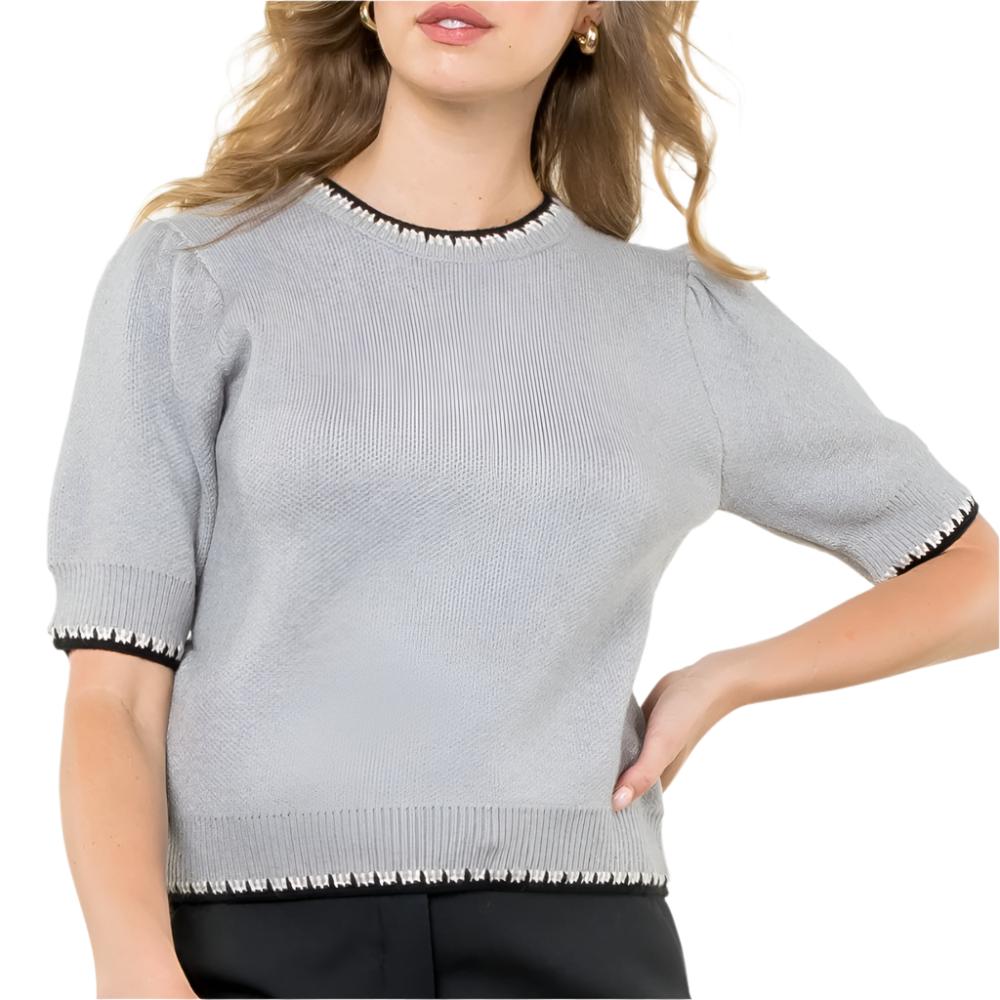 Contrast Trim Knit Sweater Top WOMEN - Clothing - Tops - Short Sleeved THML Clothing   