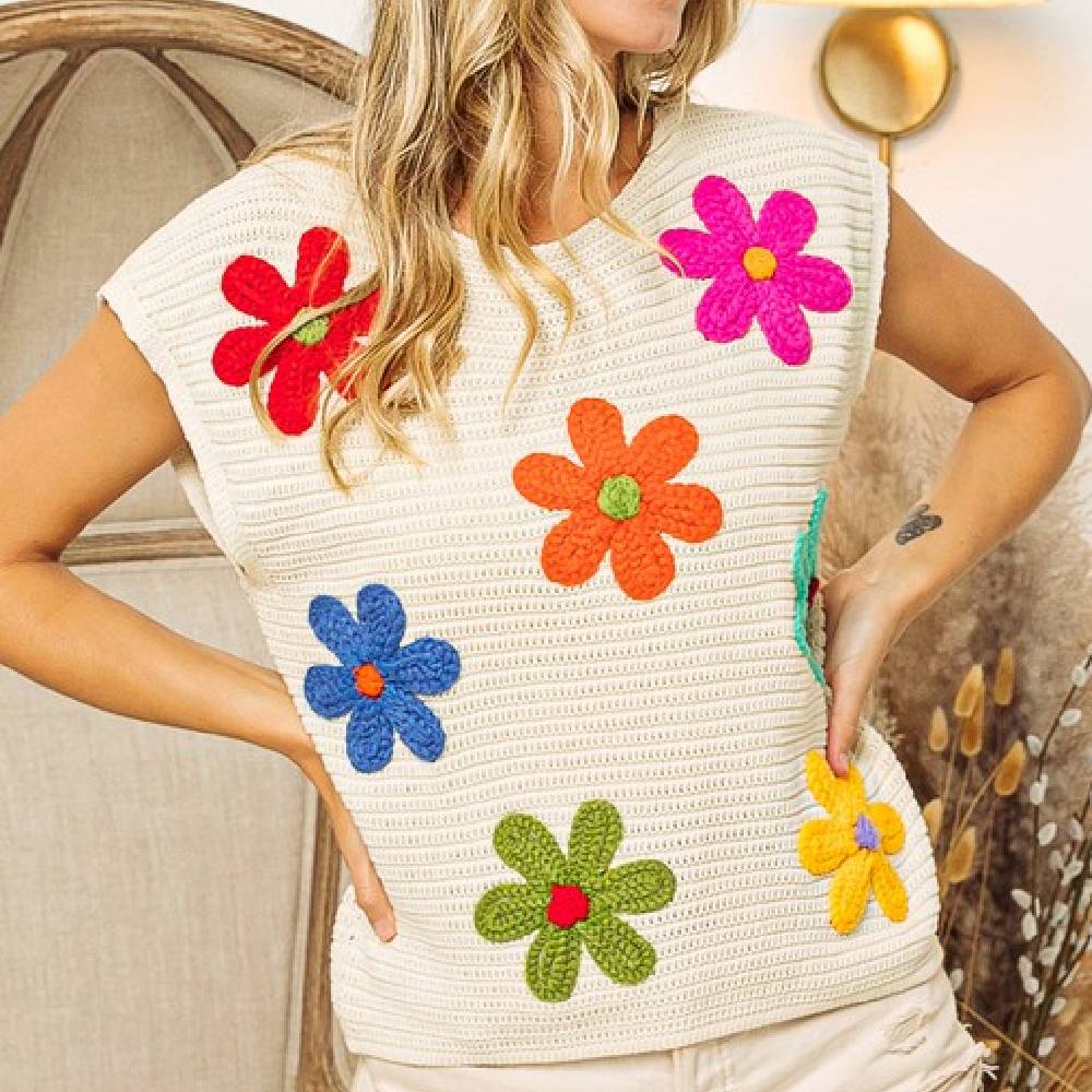 Crochet Flower Knit Top WOMEN - Clothing - Tops - Sleeveless BiBi Clothing   