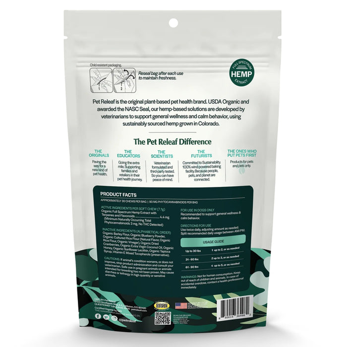 Digestive Releaf Blueberry Cranberry Hemp Edibites Pets - Vitamins & Supplements Pet Releaf
