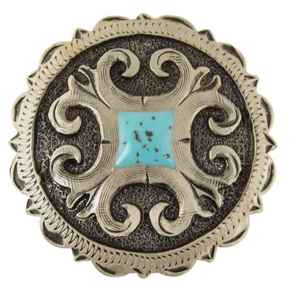 Silver Scalloped Edge And Turquoise Concho Tack - Conchos & Hardware - Conchos MISC   