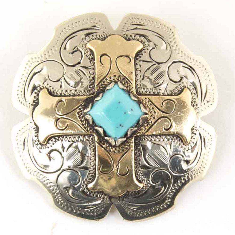 White Gold Cross Concho With Turquoise Stone Tack - Conchos & Hardware - Conchos MISC   