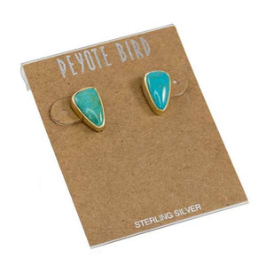 Gold Plated Medium Turquoise Stud Earrings WOMEN - Accessories - Jewelry - Earrings Peyote Bird Designs B  