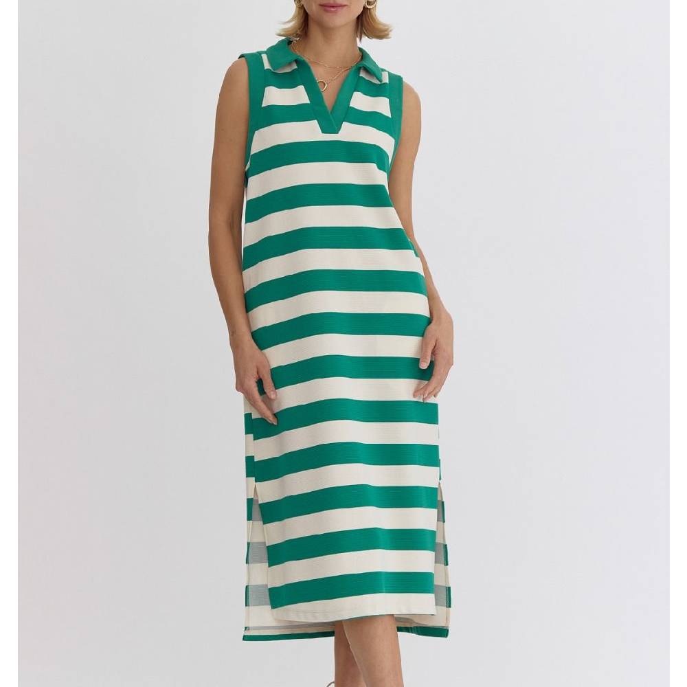 Stripe Collar Sleeveless Dress WOMEN - Clothing - Dresses Entro   