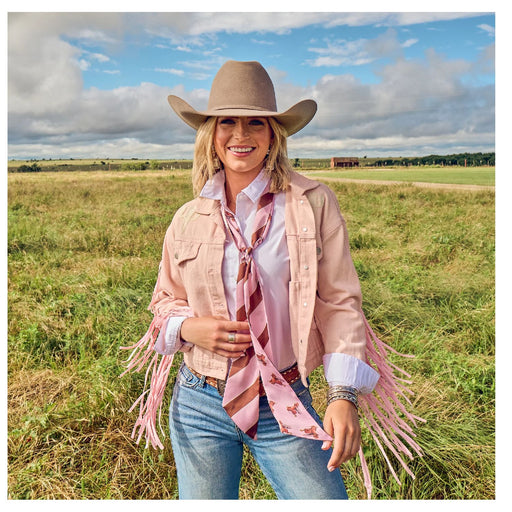 Fringe Scarves Boli Preppy Saddle Pink/Brown Scarf ACCESSORIES - Additional Accessories - Wild Rags & Scarves Fringe Scarves