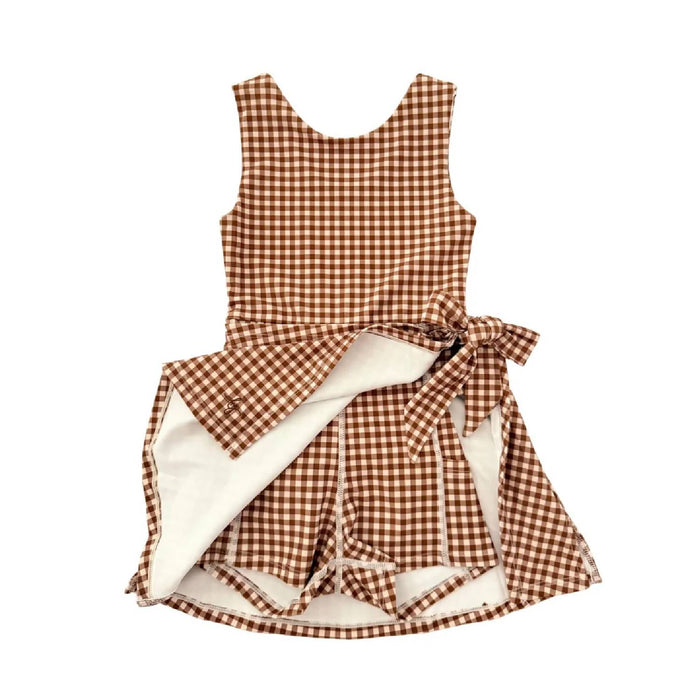 Girl's Brown Gingham Athletic Dress