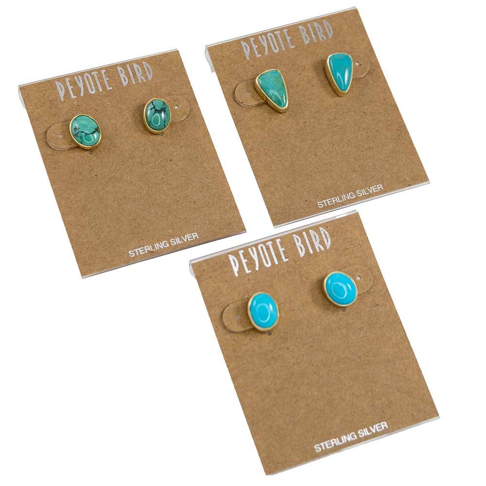 Gold Plated Medium Turquoise Stud Earrings WOMEN - Accessories - Jewelry - Earrings Peyote Bird Designs   