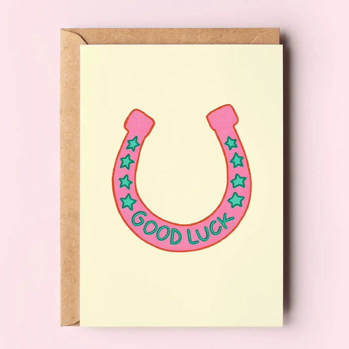 Good Luck Pink Horseshoe Card
