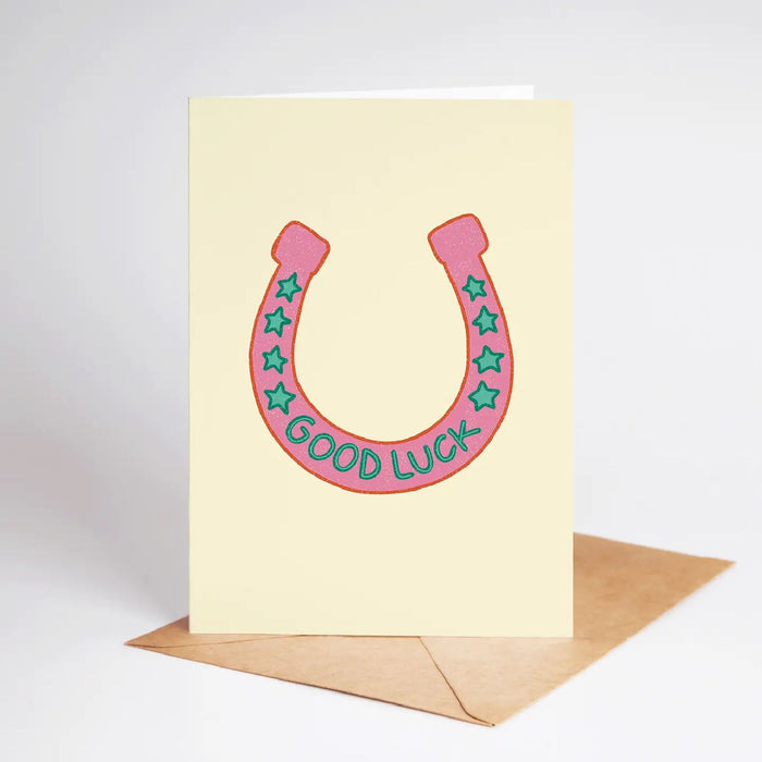 Good Luck Pink Horseshoe Card