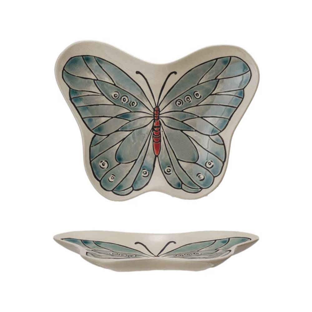 Hand-Painted Stoneware Butterfly Plate HOME & GIFTS - Tabletop + Kitchen - Dinnerware Creative Co-Op   