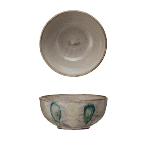 Hand-Painted Stoneware Bowl - Cream - FINAL SALE HOME & GIFTS - Tabletop + Kitchen - Serveware & Utensils Creative Co-Op