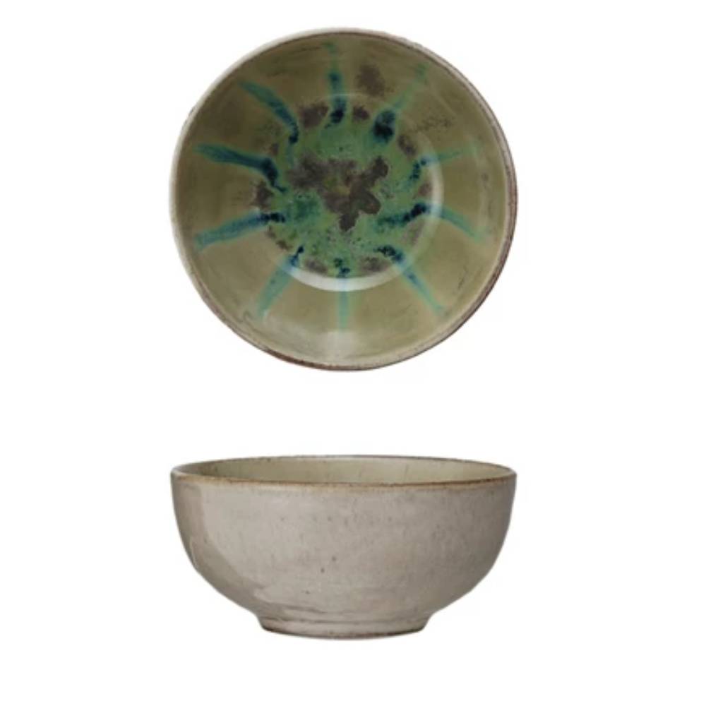 Hand-Painted Stoneware Bowl - Blue HOME & GIFTS - Tabletop + Kitchen - Serveware & Utensils Creative Co-Op   