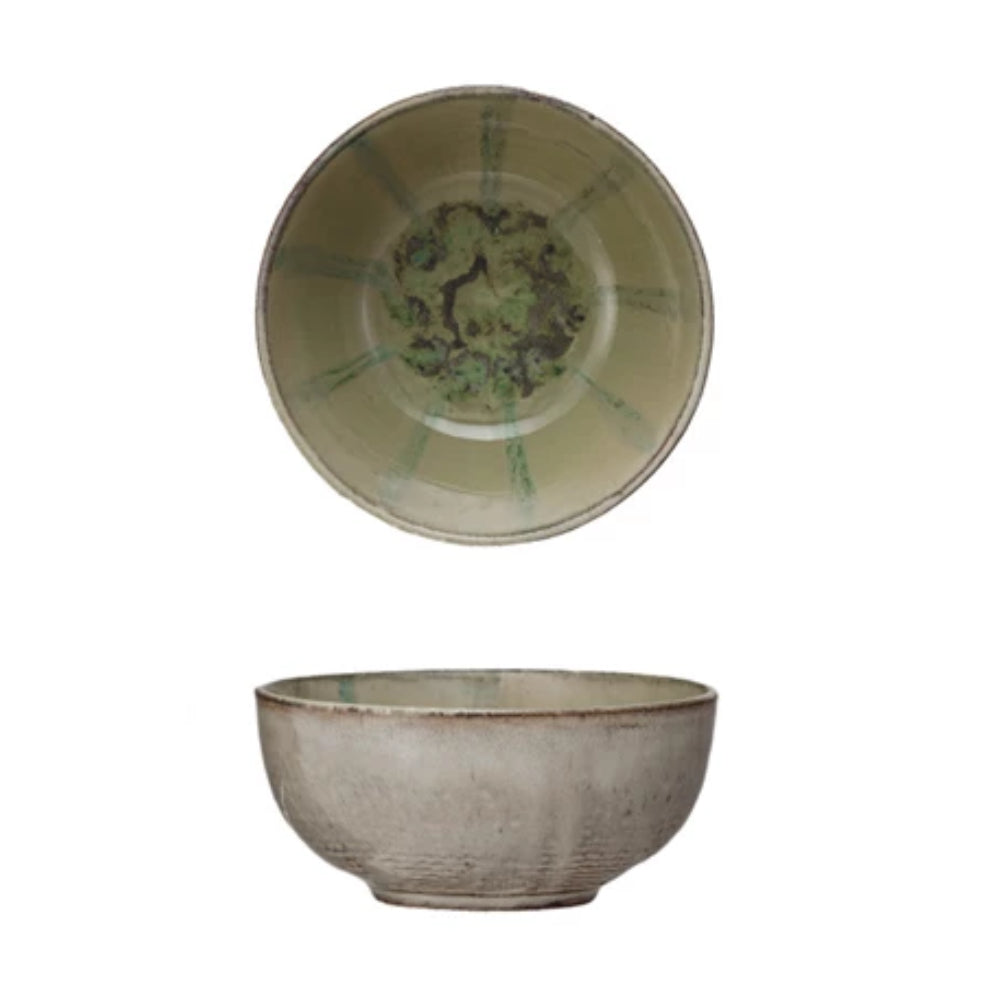 Hand-Painted Stoneware Bowl - Green HOME & GIFTS - Tabletop + Kitchen - Serveware & Utensils Creative Co-Op   