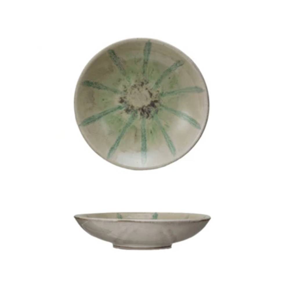 Hand-Painted Stoneware Low Bowl - Cream HOME & GIFTS - Tabletop + Kitchen - Serveware & Utensils Creative Co-Op   