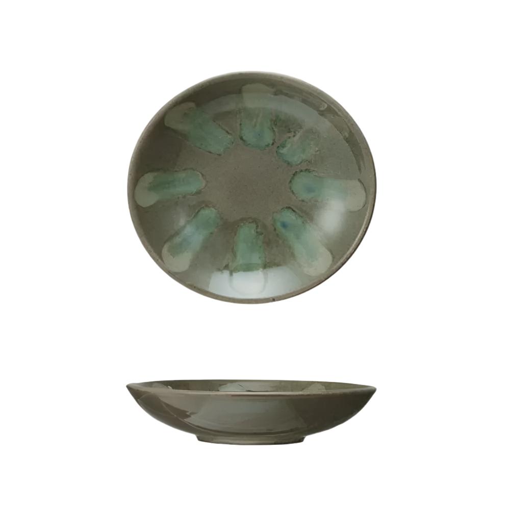 Hand-Painted Stoneware Low Bowl - Green HOME & GIFTS - Tabletop + Kitchen - Serveware & Utensils Creative Co-Op   