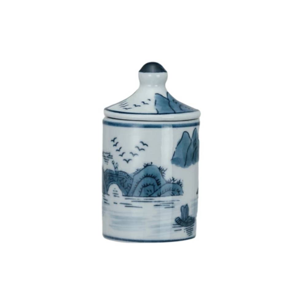 Hand-Painted Stoneware Mountains Spice Jar HOME & GIFTS - Tabletop + Kitchen - Kitchen Decor Creative Co-Op   