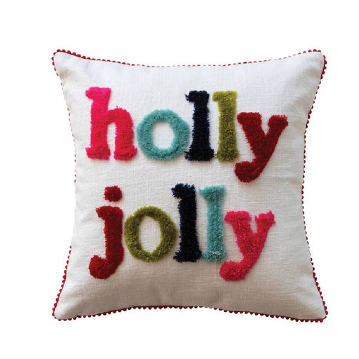 Holly Jolly Square Slub Pillow HOME & GIFTS - Home Decor - Seasonal Decor Creative Co-Op