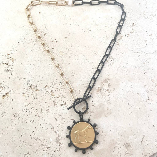 Horse Coin w/Mixed Metal Chain Necklace WOMEN - Accessories - Jewelry - Necklaces VB&CO Designs   