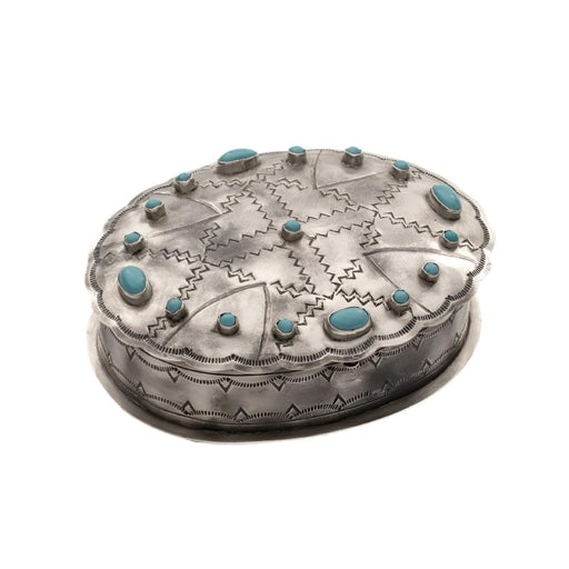 J. Alexander Stamped Oval Box w/Turquoise HOME & GIFTS - Home Decor - Decorative Accents J. Alexander Rustic Silver   