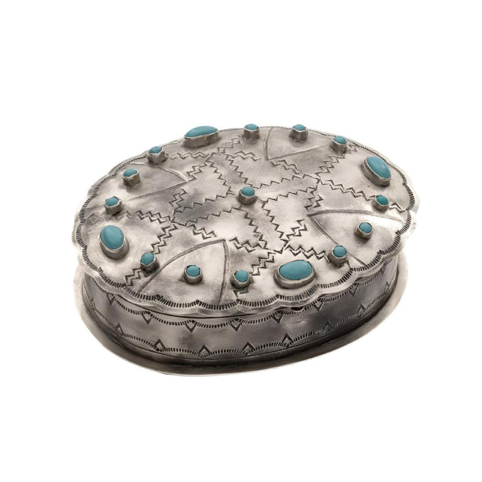 J. Alexander Stamped Oval Box w/Turquoise HOME & GIFTS - Home Decor - Decorative Accents J. Alexander Rustic Silver   