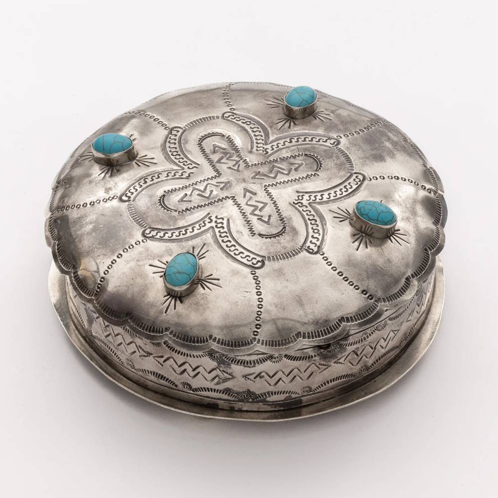 J. Alexander Stamped Round Box HOME & GIFTS - Home Decor - Decorative Accents J. Alexander Rustic Silver   