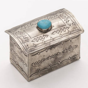 J. Alexander Hand Stamped Playing Card Box With Turquoise HOME & GIFTS - Home Decor - Decorative Accents J. Alexander Rustic Silver   