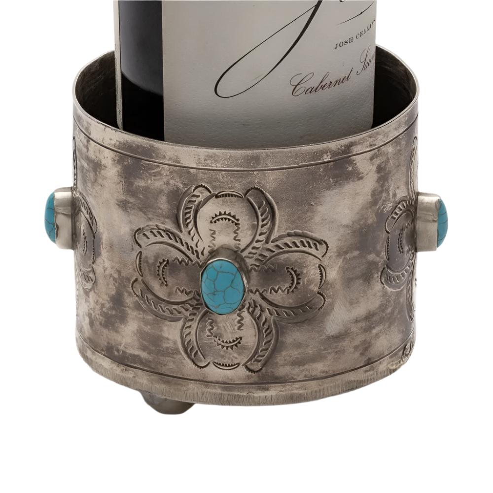 J. Alexander Rug Pattern Wine Coaster with Turquoise HOME & GIFTS - Home Decor - Decorative Accents J. Alexander Rustic Silver   