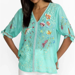Johnny Was Cosette Embroidered Blouse WOMEN - Clothing - Tops - Short Sleeved JOHNNY WAS COLLECTION   