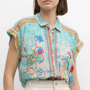 Johnny Was Dionne Button Down Blouse - FINAL SALE WOMEN - Clothing - Tops - Short Sleeved Johnny Was Collection   