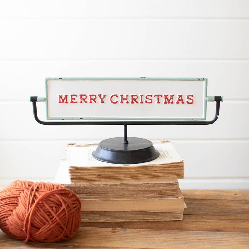 Merry Christmas & Happy New Year Enamel Flip Sign HOME & GIFTS - Home Decor - Seasonal Decor Kalalou   