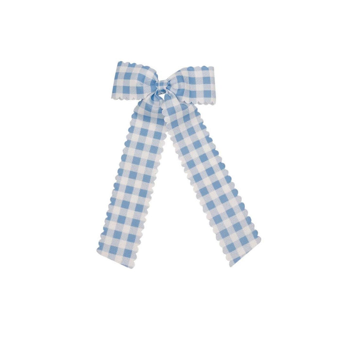 Kids Scallop Gingham Long Tail Bow