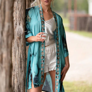 Fringe Scarves "Kingman Turquoise" Kimono Robe WOMEN - Clothing - Tops Fringe Scarves   