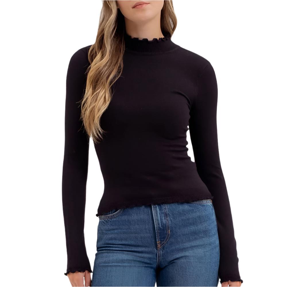 Lettuce Trim Mock Neck Sweater WOMEN - Clothing - Sweaters & Cardigans Blu Pepper