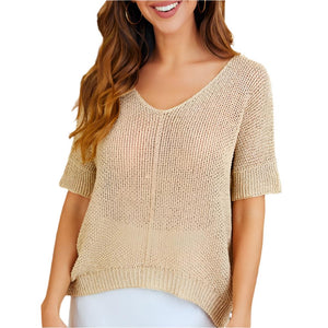 Metallic Open Knit Top - FINAL SALE WOMEN - Clothing - Tops - Short Sleeved Milio Milano   