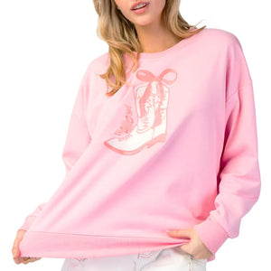 Mineral Washed Bow & Boot Embroidered Sweatshirt WOMEN - Clothing - Pullovers & Hoodies ee:some   