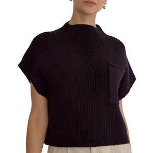 Mock Neck Solid Knit Top WOMEN - Clothing - Tops - Short Sleeved Entro   