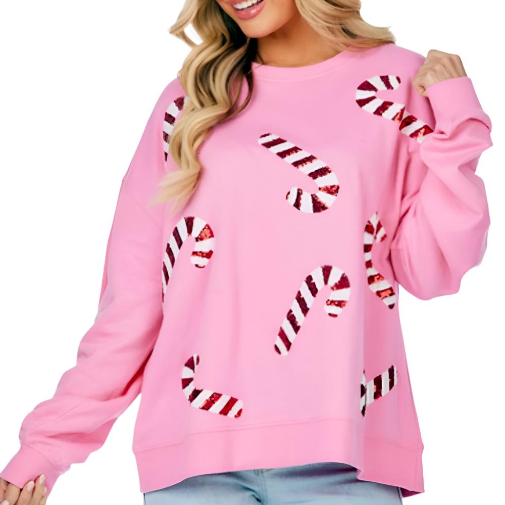 Mud Pie Candy Cane Sparkle Sweatshirt WOMEN - Clothing - Pullovers & Hoodies Mud Pie   